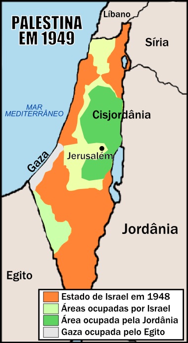 Mapa da região da Palestina após a Primeira Guerra Árabe-israelense